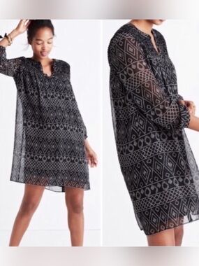 Madewell Black Shift Dress with Cream Geo Dot Trim